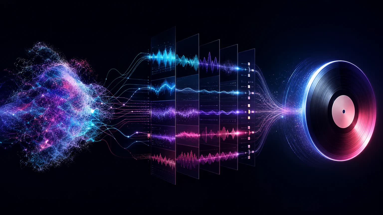 A raw luminous sound cloud refined through layered audio stems into a finished record