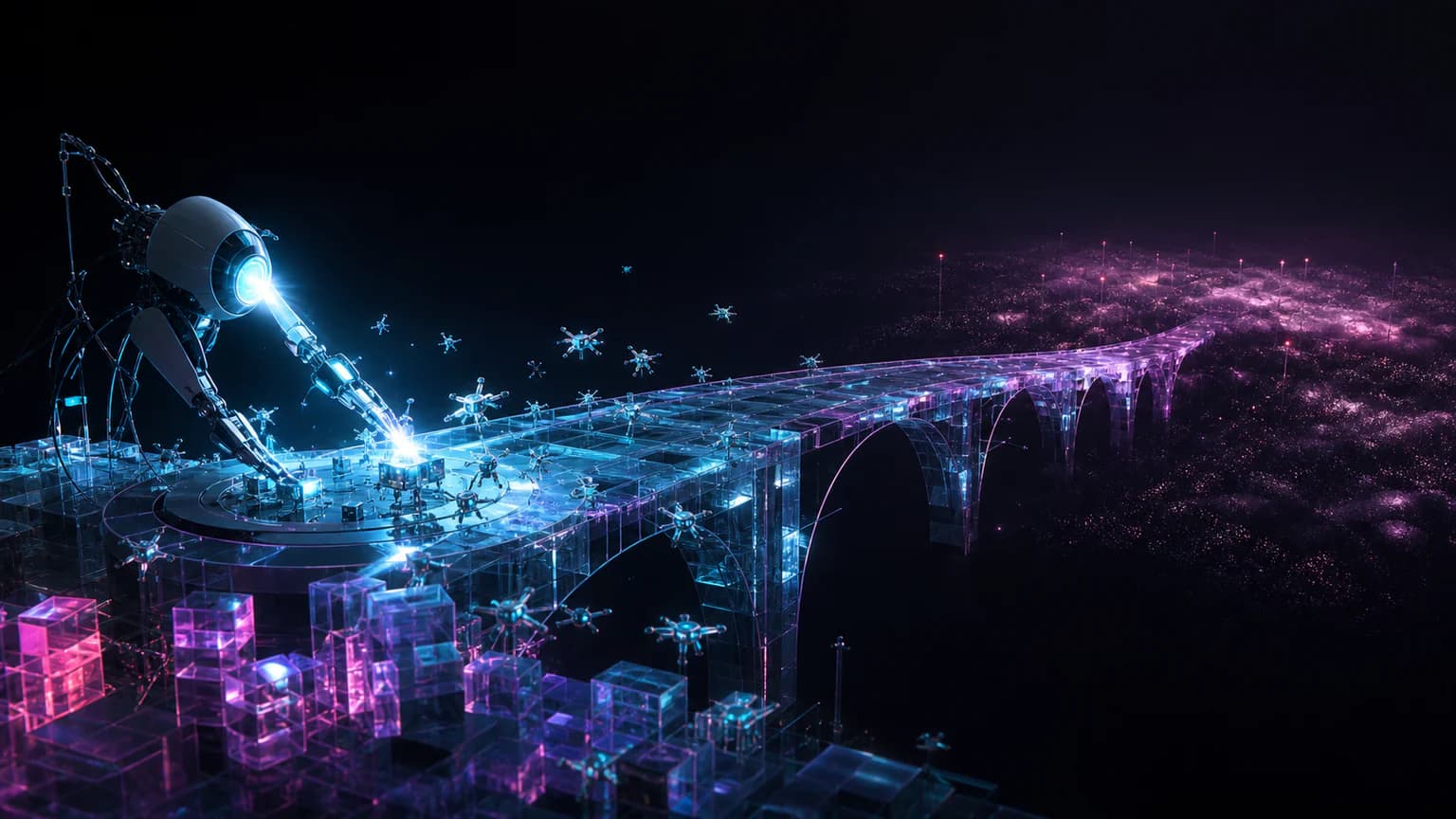 An AI-assisted workshop building a glass bridge toward an unresolved market horizon